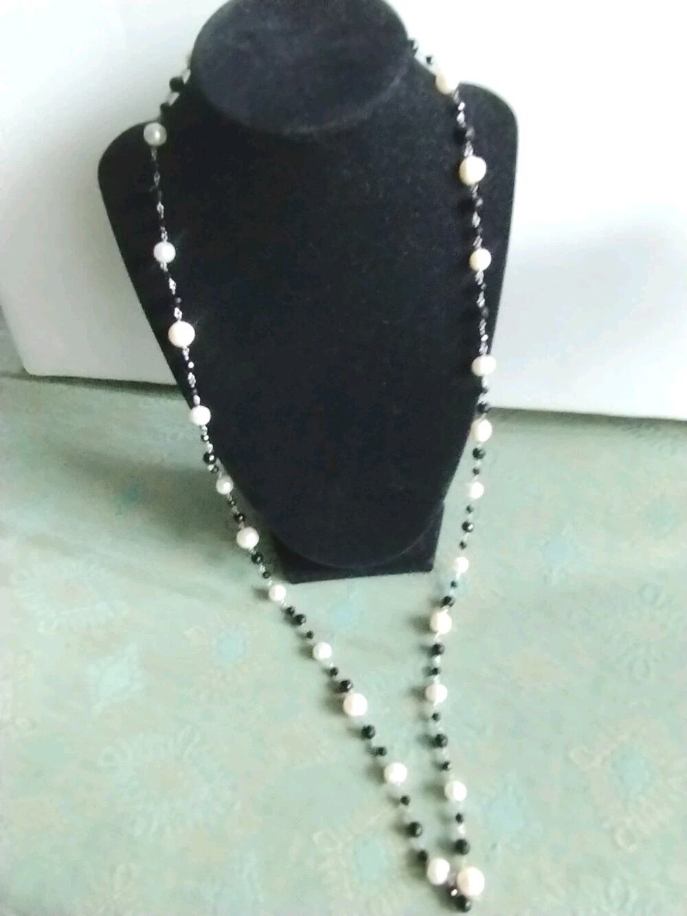 Honora White Pearls & Black Spinel Beads Sterling Silver Chain 35" Necklace